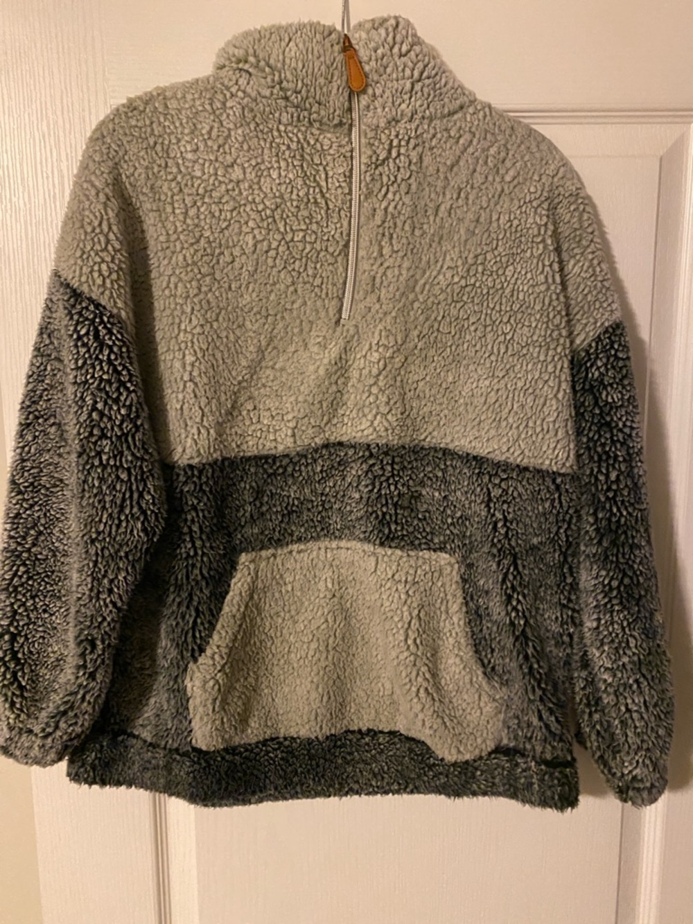 Cozy Two-Tone Gray Sherpa Quarter-Zip Pullover